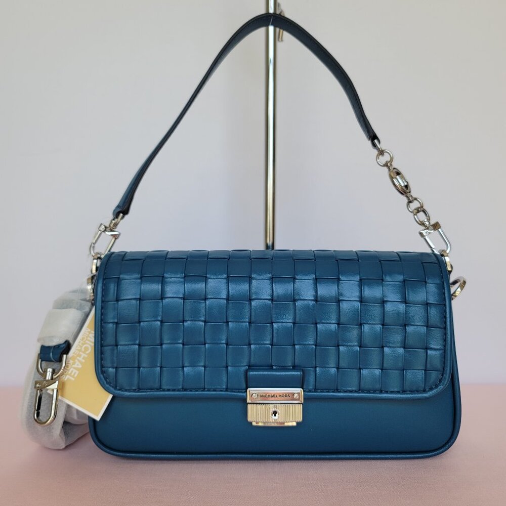 MICHAEL KORS Bradshaw Woven Smooth Leather Convertible Bag- Deep M.⭐